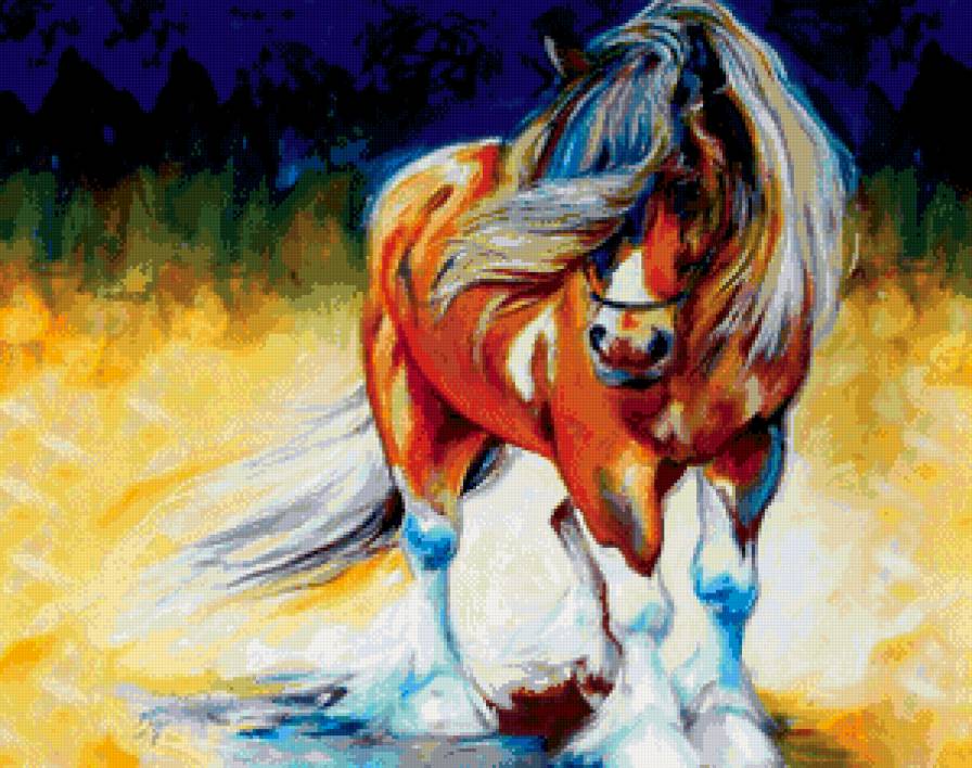 лошадь на скаку - живопись, лошадь, животное, природа, конь - предпросмотр