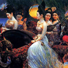 Китайская принцесса с сопровождением. Художник Ван Кэвэй