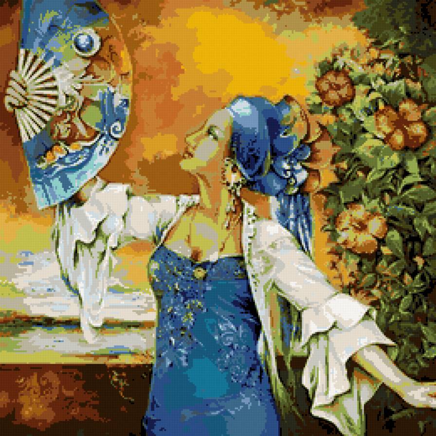 Орестес - батик, веер, девушка - предпросмотр