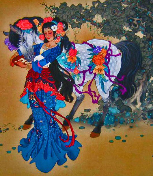 Китайская девушка с конем - оригинал