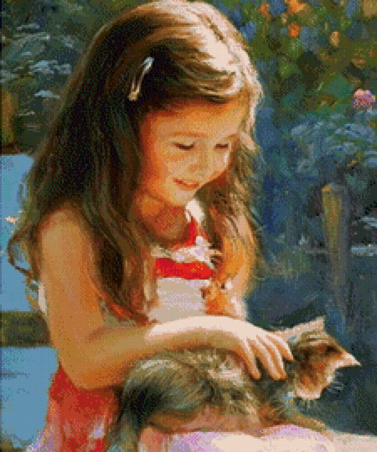 Девочка с котенком - предпросмотр