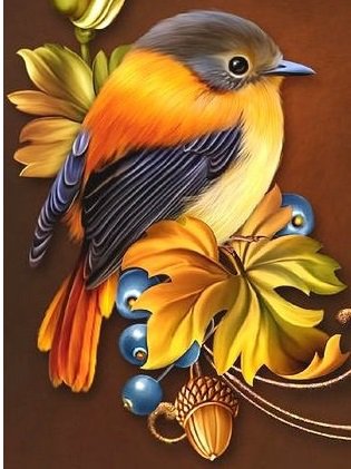 Птичка - панно, птицы, цветы - оригинал