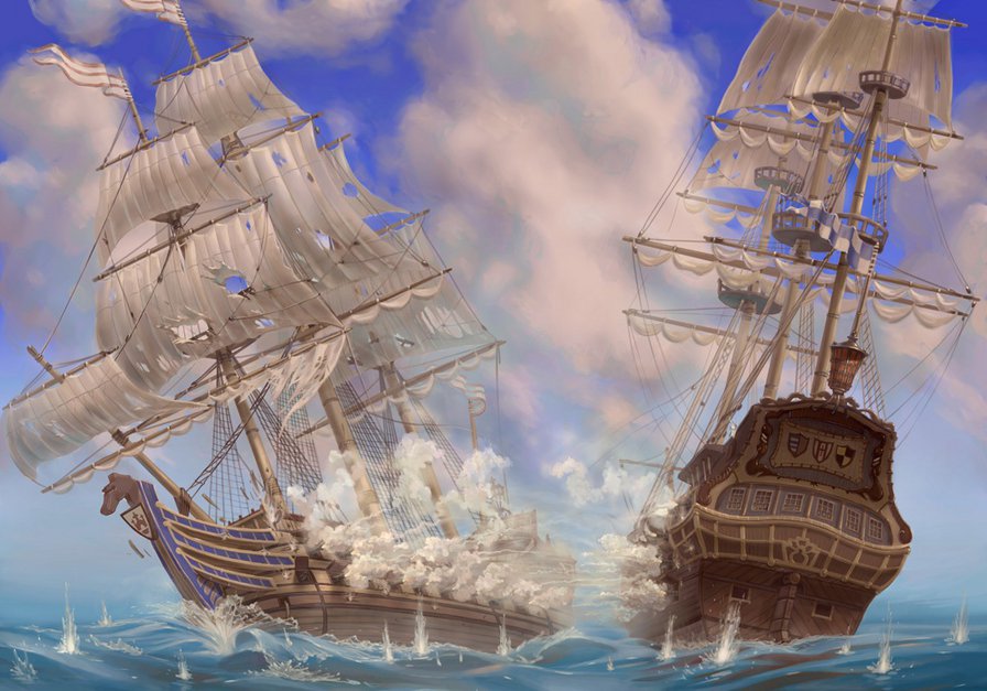 Морское сражение - корабли, морское сражение, битва, парусники - оригинал