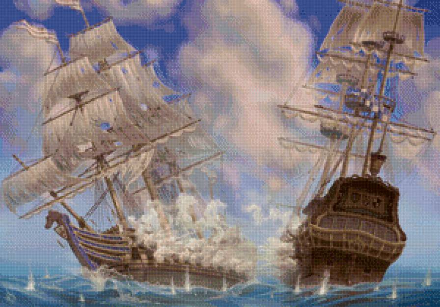 Морское сражение - корабли, парусники, морское сражение, битва - предпросмотр
