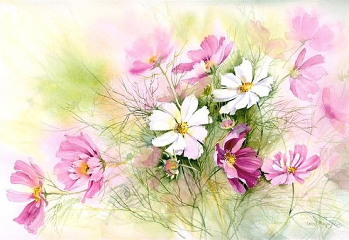 акварельные цветы - искусство, цветы, картина, живопись - оригинал