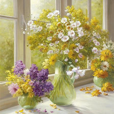 Схема вышивки «цветы в вазе у окна»