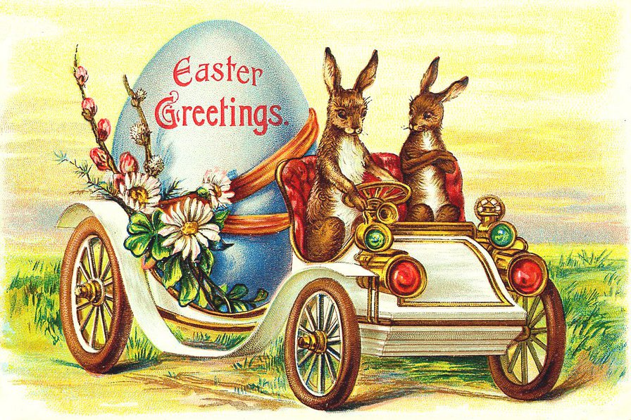 пасхальные зайцы - пасха, зайцы, открытка, поздравление, праздник, весна - оригинал