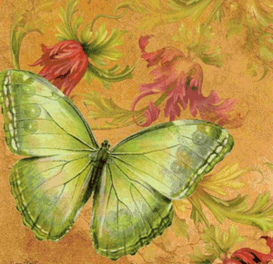 бабочка и цветы - панно, бабочка, цветок, подушка - предпросмотр