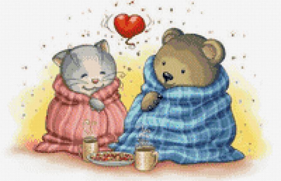 Любовь - тепло, чувства, животные, он и она, котик, для детей, мишка - предпросмотр