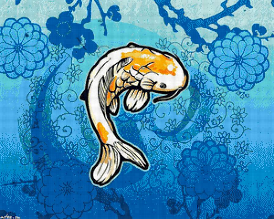 японский карп - япония, картина, арт, карп, графика - предпросмотр