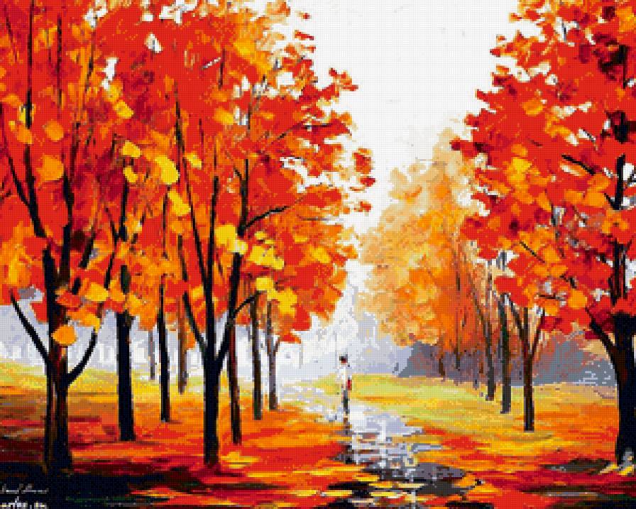 осенний парк - дерево, живопись, природа, пейзаж, парк, золото, осень - предпросмотр