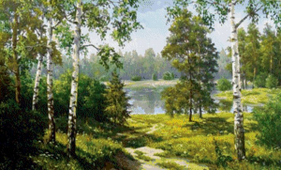 №938011 - пейзажи, лес, березки, природа, лето, река - предпросмотр