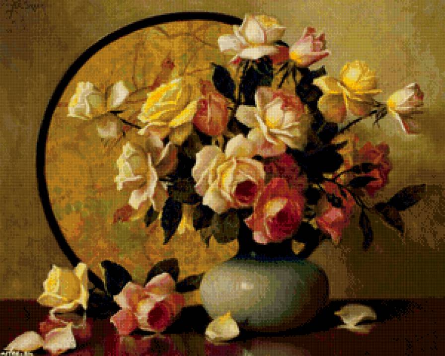розы в вазе - живопись, нежность, натюрморт, розы, ваза, букет, цветы - предпросмотр