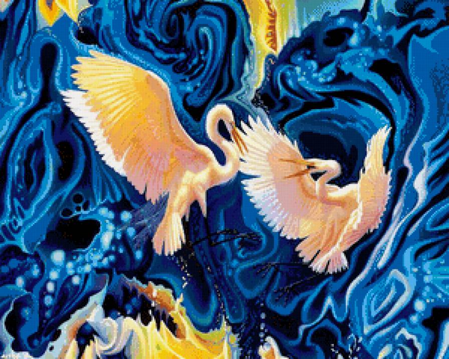 панно с парой журавлей - журавли, птицы, пара, панно, картина - предпросмотр