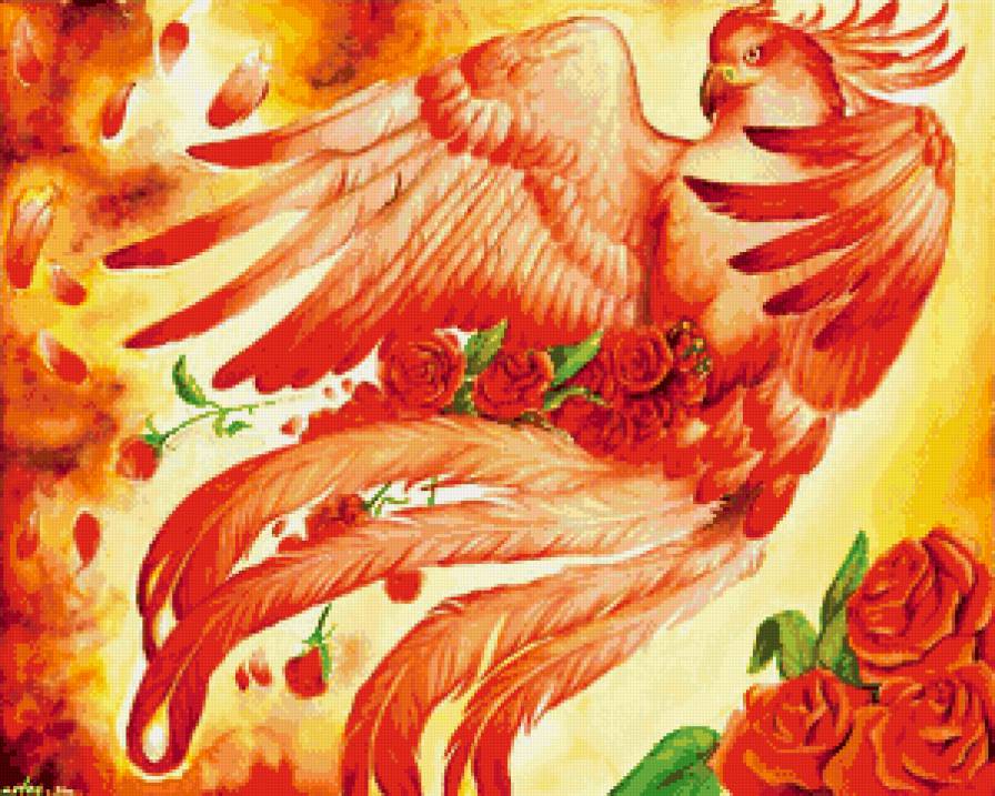 жар птица - жар птица, сказка, панно, птица, цветы, рисунок, розы, картина - предпросмотр