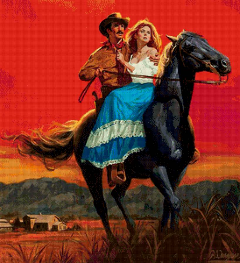 двое на лошаде - лошадь, пара, страсть, арт, любовь, вестерн - предпросмотр