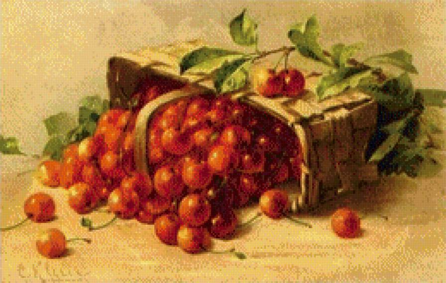 Корзина черешни - натюрморт - предпросмотр