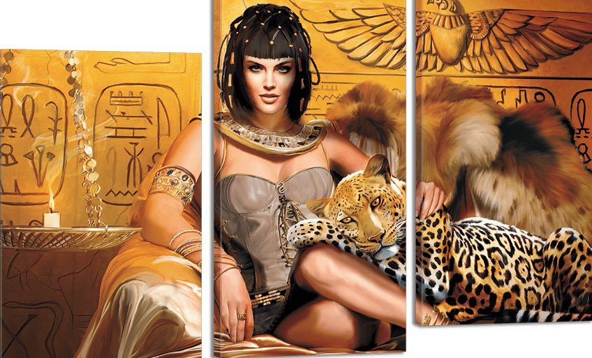 Серия "Диптих, триптих, полиптих" - леопард, девушка, власть, золото, триптих, клеопатра, египет - оригинал