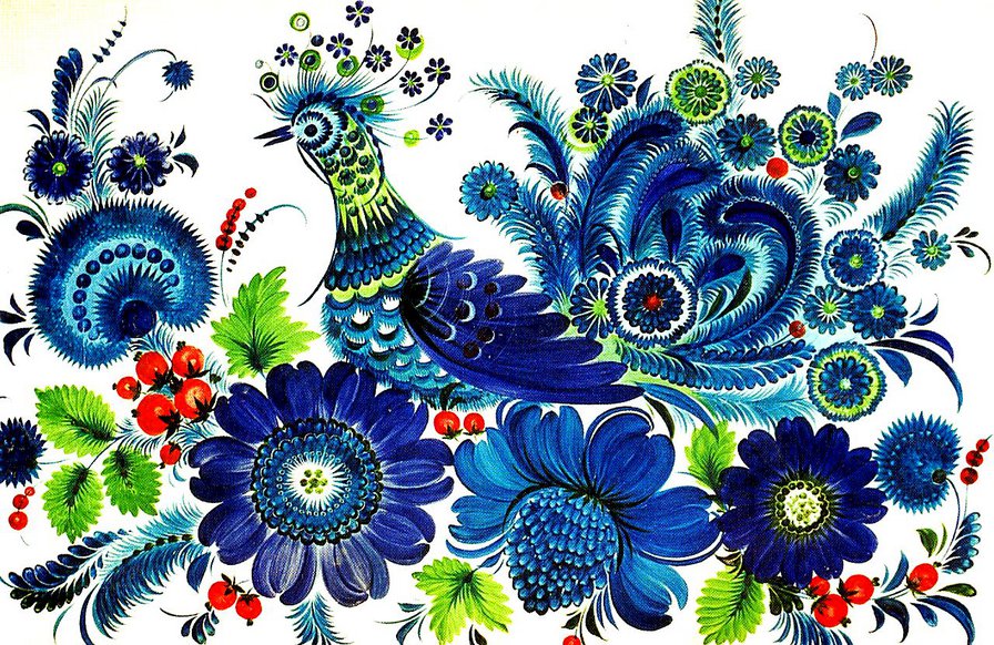 жостовская роспись - цветы, птица, панно, роспись, жостов, орнамент - оригинал