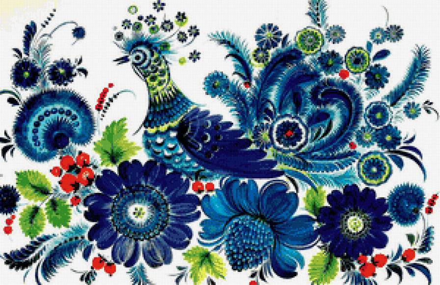 жостовская роспись - жостов, орнамент, птица, цветы, роспись, панно - предпросмотр