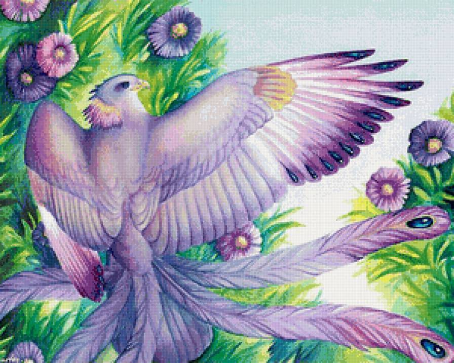сказочная птица - панно, волшебство, перья, цветы, сказка, птица - предпросмотр