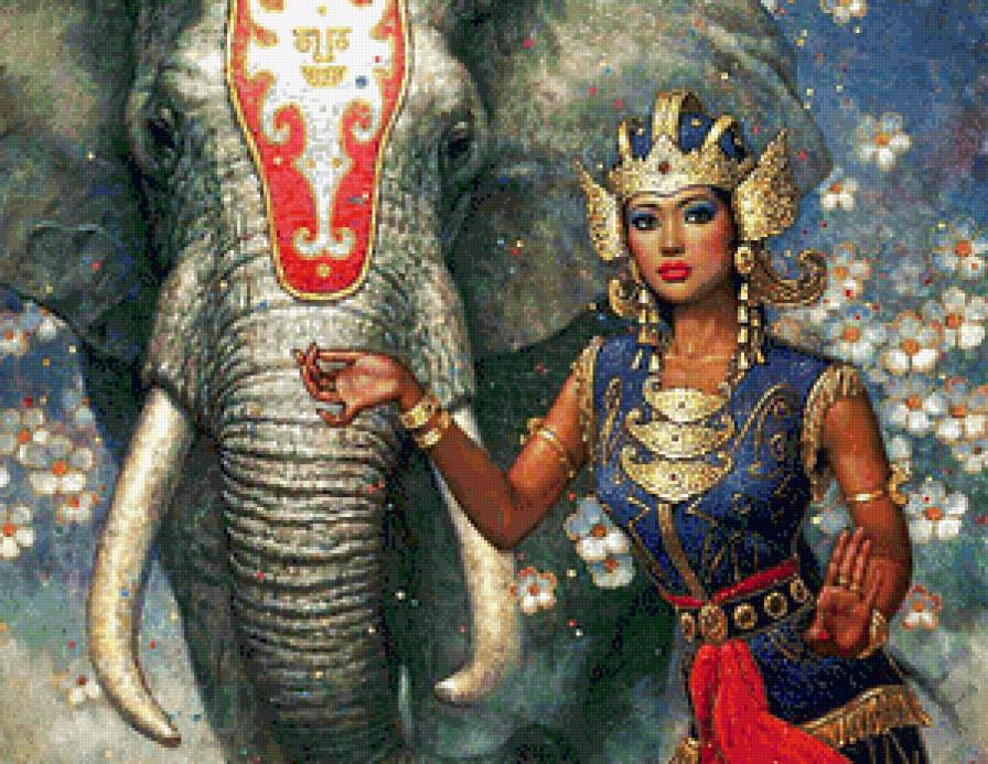 девушка со слоном - красавица, женщина, слон, девушка, животное, индия - предпросмотр