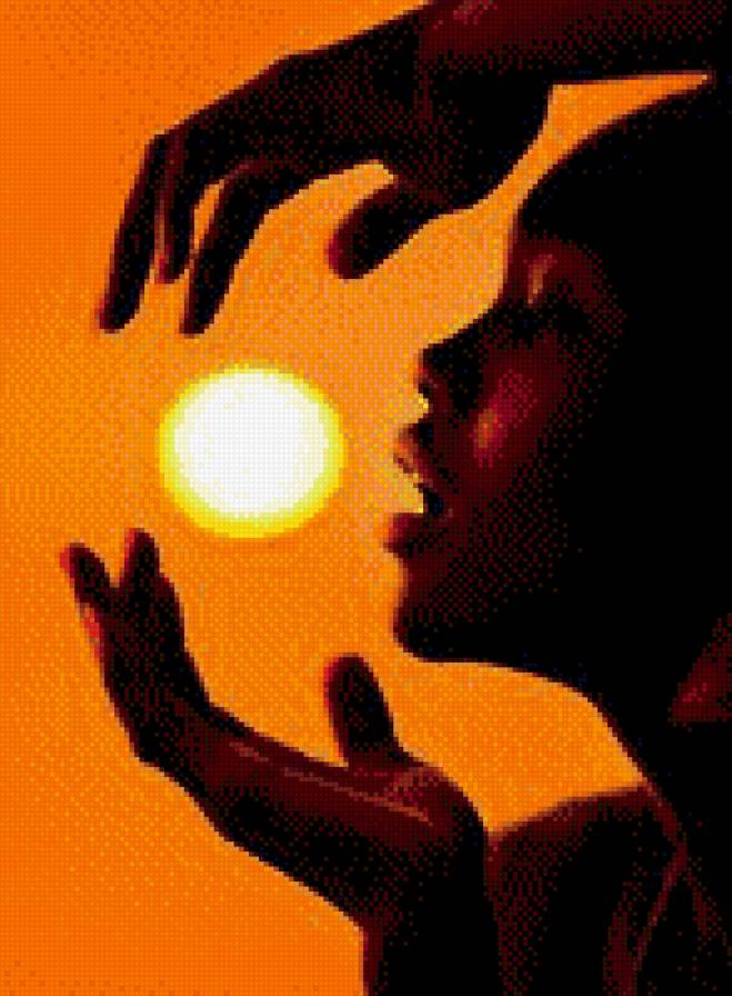 Девушка и солнце - солнце, руки, лицо, девушка, закат - предпросмотр