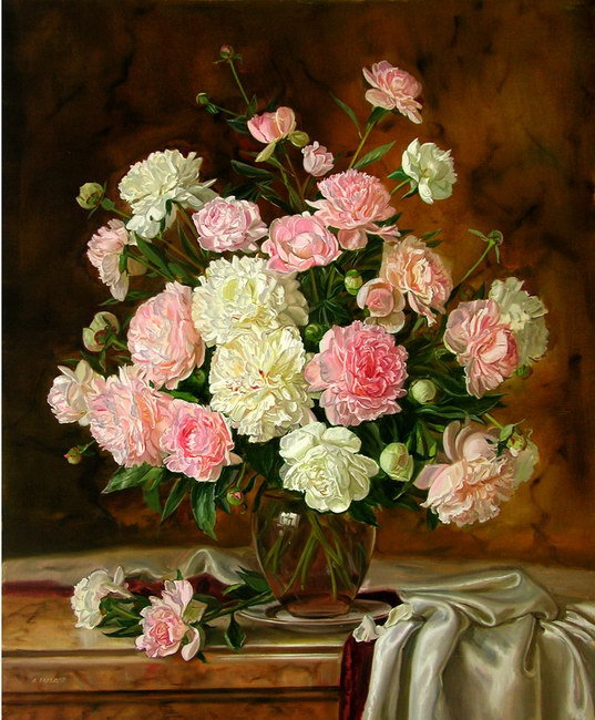 Ваза с пионами - цветы, букет - оригинал