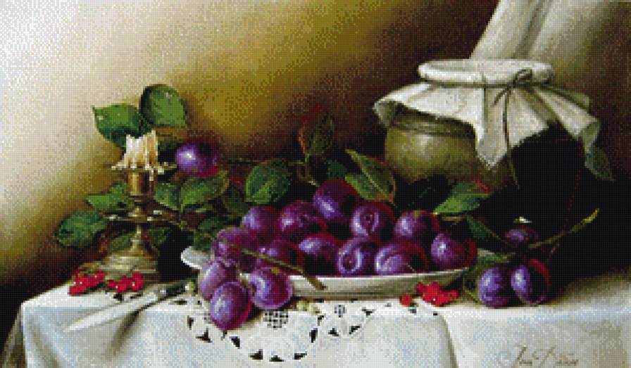 натюрморт со сливой - натюрморт, на кухню - предпросмотр