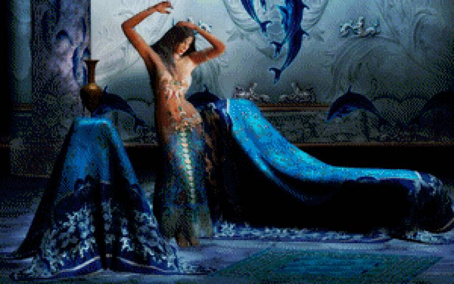 В синих тонах - интерьер, девушка, синий - предпросмотр