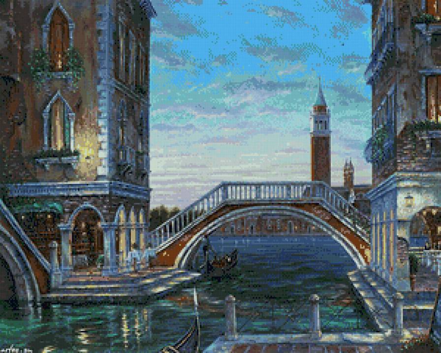 вечерняя венеция - гондола, вечер, италия, фонари, город, пейзаж, венеция, сумерки - предпросмотр