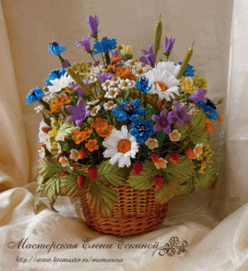 полевые цветы - василек, букет, ромашка - предпросмотр