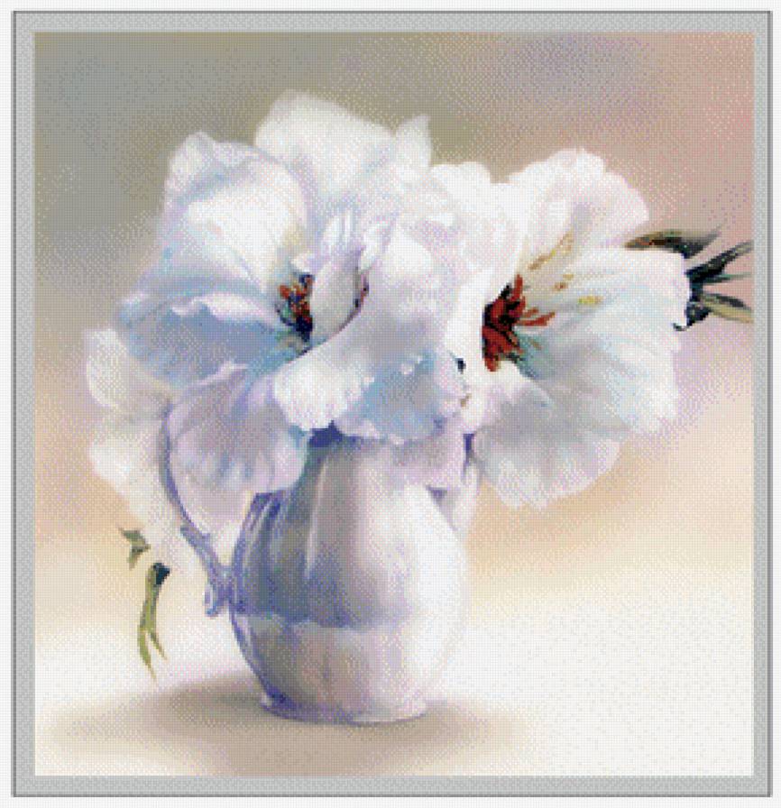 Белый натюрморт - белые цветы, ваза, нарюрморт, акварель - предпросмотр