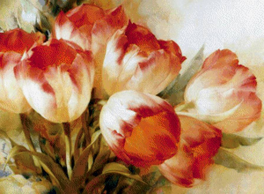 Триптих "Тюльпаны" Игоря Левашова ч.ц. - цветы, тюльпаны - предпросмотр