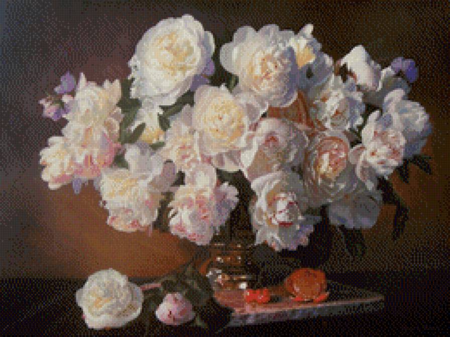 Натюрморт с букетом пионов - букет, цветы - предпросмотр