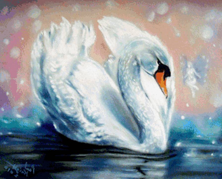 белый лебедь на пруду - лебедь, птица, грация, картина, пруд - предпросмотр