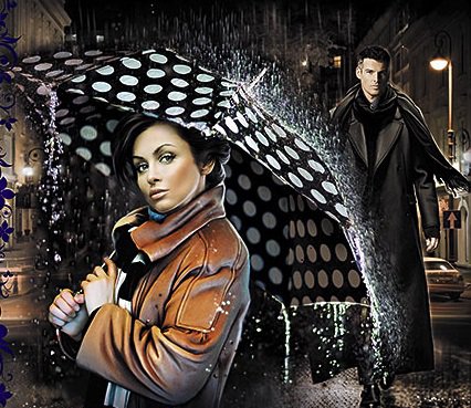 Дождливая ночь - пара, дождь, зонт, ночь, парень, влюбленные, любовь, девушка - оригинал