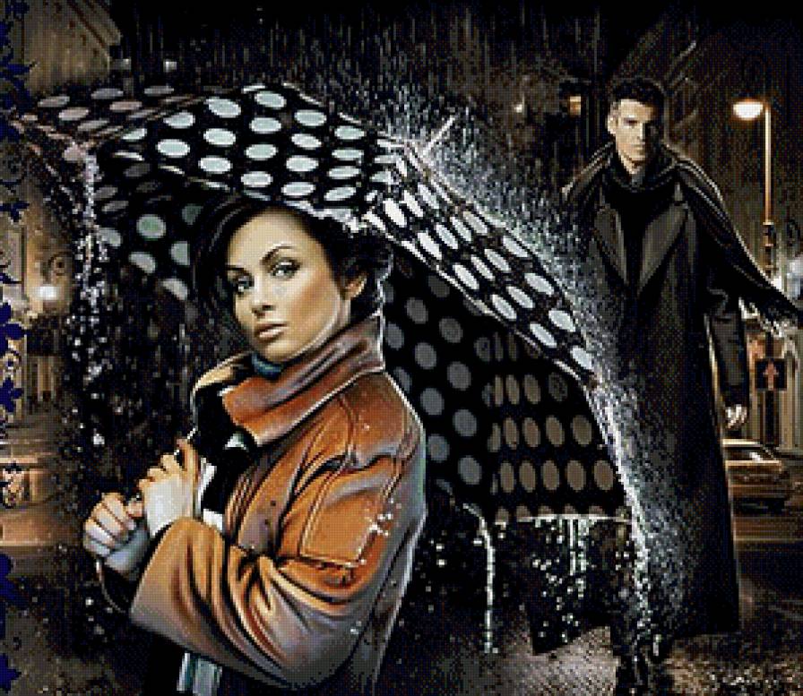 Дождливая ночь - девушка, влюбленные, любовь, парень, зонт, ночь, дождь, пара - предпросмотр