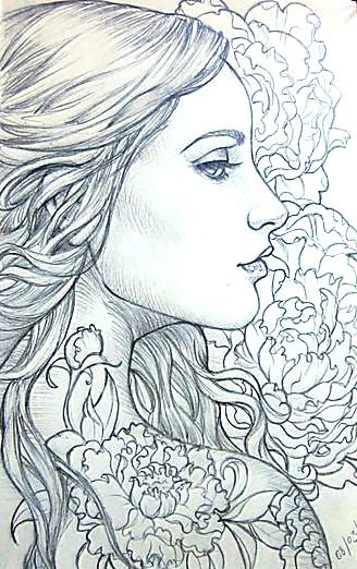 девушка с тату пиона - девушка, профиль, женщина, монохром, пион, тату - оригинал