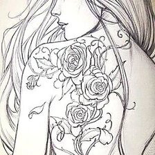 Схема вышивки «девушка с татуировкой роз»