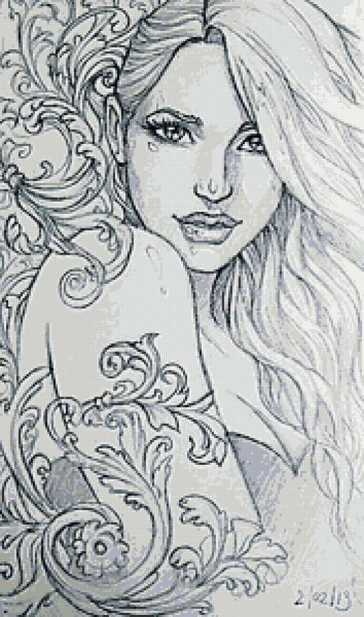портрет девушки - красавица, женщина, арт, девушка, монохром, графика - предпросмотр