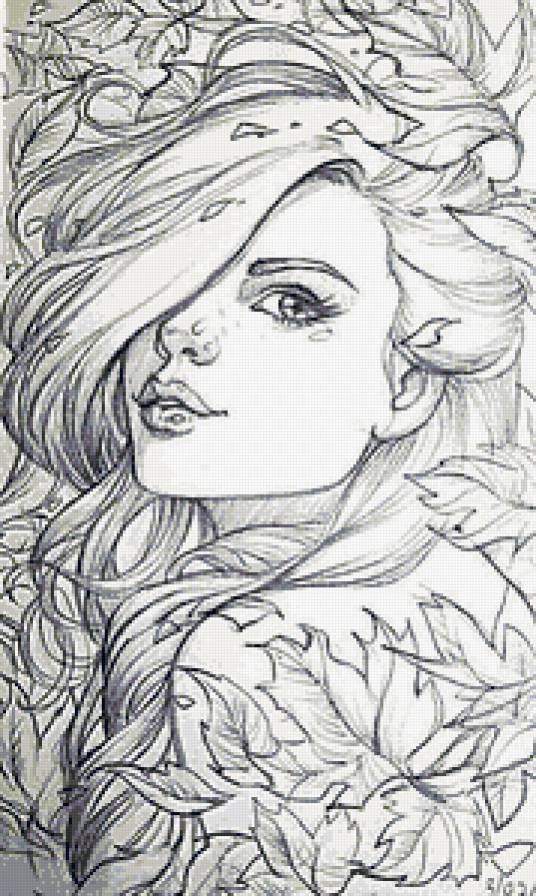 портрет девушки - девушка, арт, женщина, монохром, графика, красота - предпросмотр