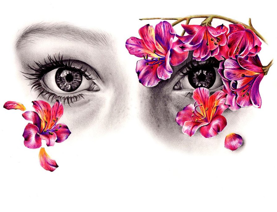 женский взгляд - глаза, взгляд, цветы, монохром, женщина - оригинал