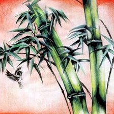 панно с бамбуком и птицей