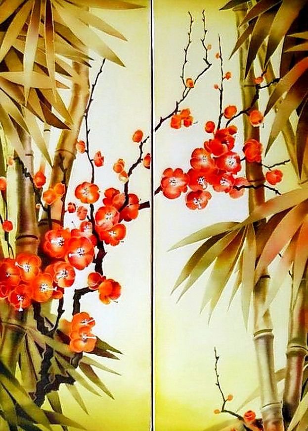 бамбук и сакура (диптих) - сакура, китай, восток, диптих, бамбук, весна - оригинал