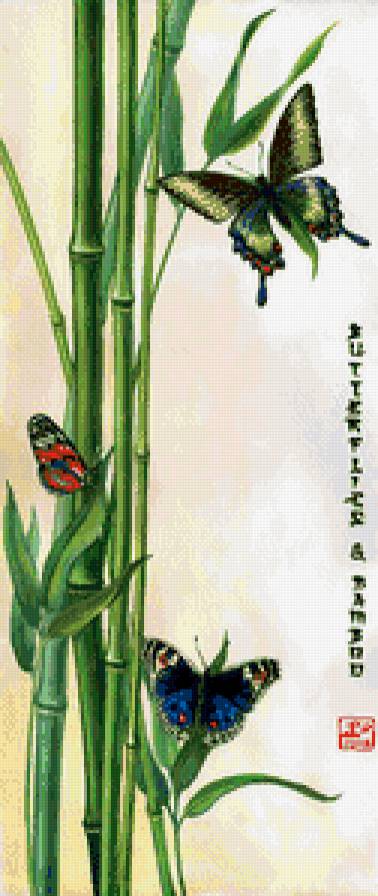 бамбук и бабочки - восток. китай, бамбук, панель, бабочки, панно, солнце - предпросмотр