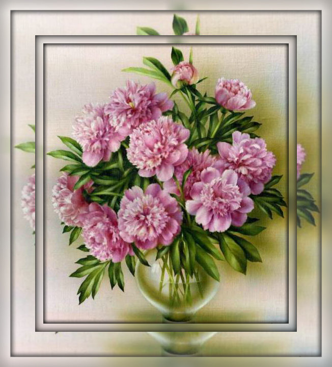 Серия "Цветы, букеты" - панно, ваза, рамка, пионы - оригинал