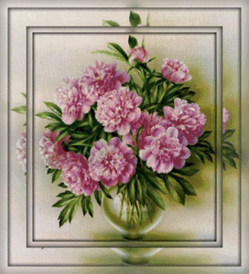 Серия "Цветы, букеты" - пионы, рамка, ваза, панно - предпросмотр