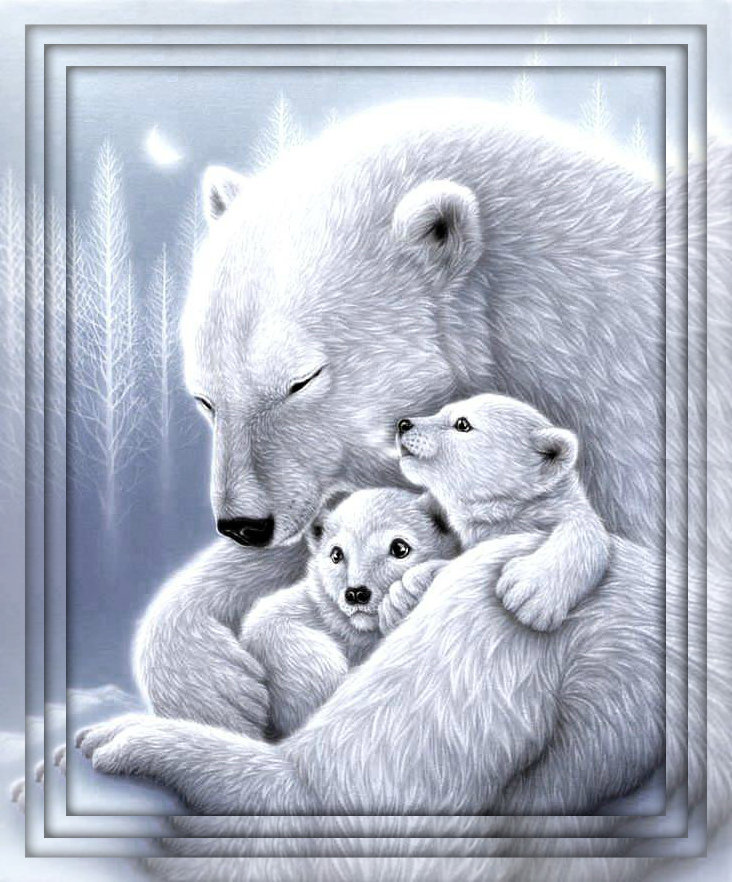 Серия "Дикая природа" - нежность, мать и дитя, белые медведи - оригинал