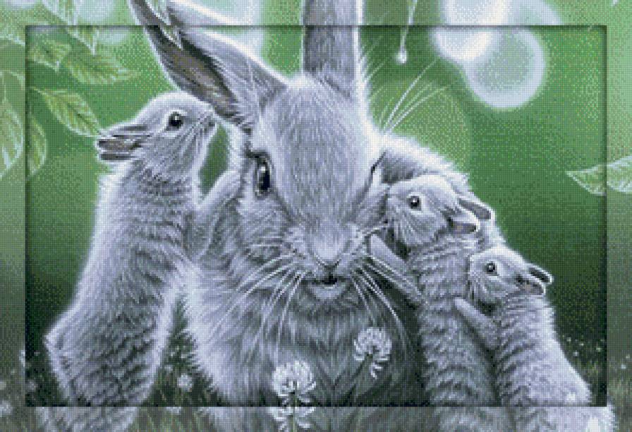 Серия "Дикая природа" - зайчата, мать и дитя, зайчиха, игра, нежность - предпросмотр